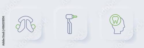 Set line Toothache, drill and Dental tooth plate icon. Vector