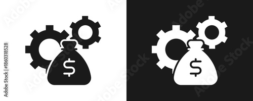 Money Management Icon Set Glyph In White And Black Background