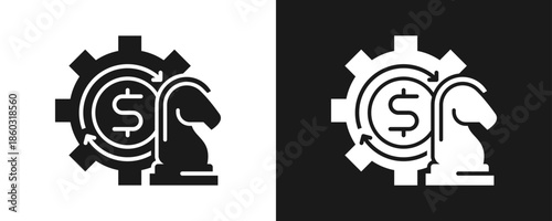 Strategy Icon Set Glyph In White And Black Background