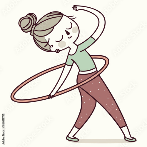 Cartoon woman hooping with a large hoop