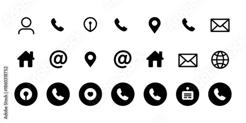 Contact Us Icon Set Vector – Communication and Contact Information Symbols