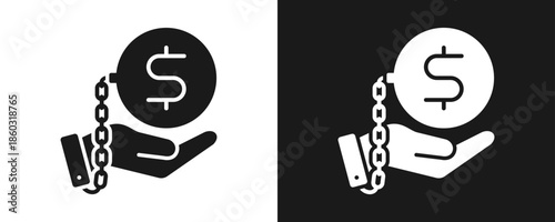 Debt Icon Set Glyph In White And Black Background