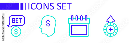 Set line Casino chips, Calendar, Lucky player and with dollar icon. Vector