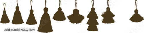tassel design set, elegant hanging accessories, decorative textile elements, fashion embellishments, vector illustration for crafts, garments, and interior decor