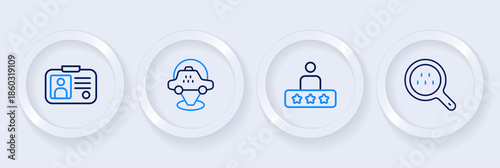 Set line Search taxi, Taxi service rating, Location car and driver license icon. Vector