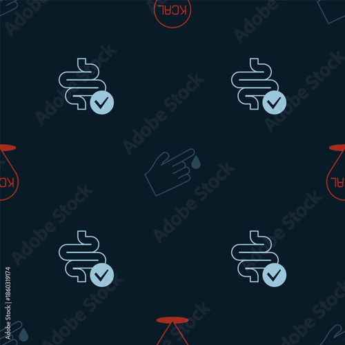 Set Kcal, Finger blood and Intestines on seamless pattern. Vector