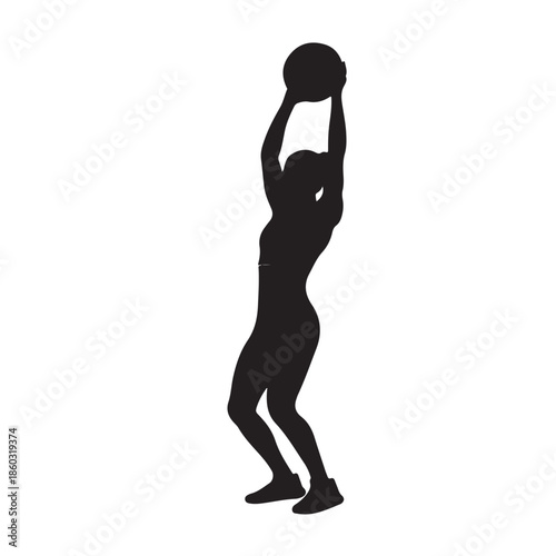 Black silhouette of a woman throwing a medicine ball exercise fitness