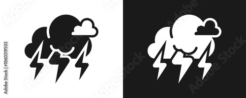 Thunderstorm Icon Set Glyph In White And Black Background