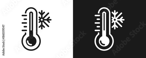Low Temperatures Icon Set Glyph In White And Black Background