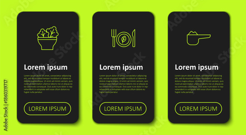 Set line Salad in bowl, Vegan food diet and Sports nutrition proteine. Business infographic template. Vector