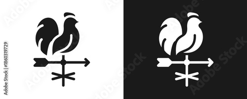 Weathercock Icon Set Glyph In White And Black Background