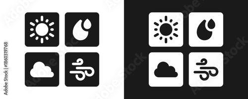 Weather Forecast Icon Set Glyph In White And Black Background