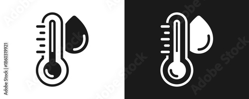 Water Temperature Icon Set Glyph In White And Black Background