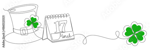 Line art style of an Irish hat and clover for St. Patrick's Day.eps