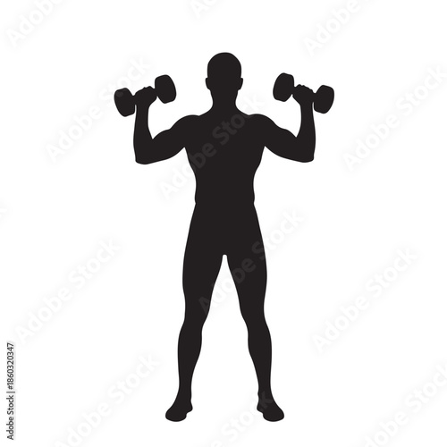 Man lifting dumbbells in standing position silhouette black weights