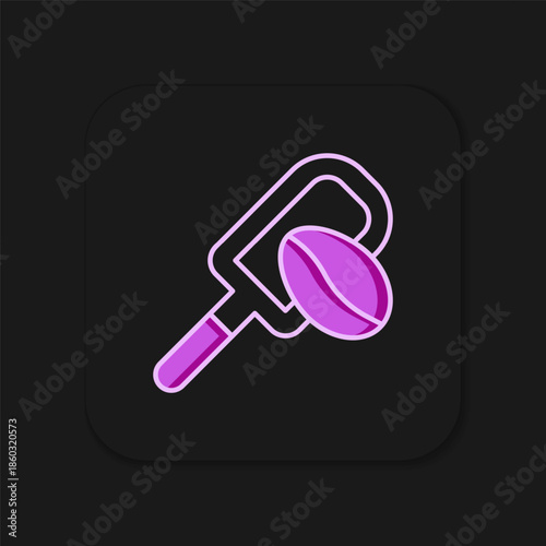 Filled outline Spatula with coffee grain icon isolated on black background. Coffee beans. Flat filled outline style with shadow. Vector