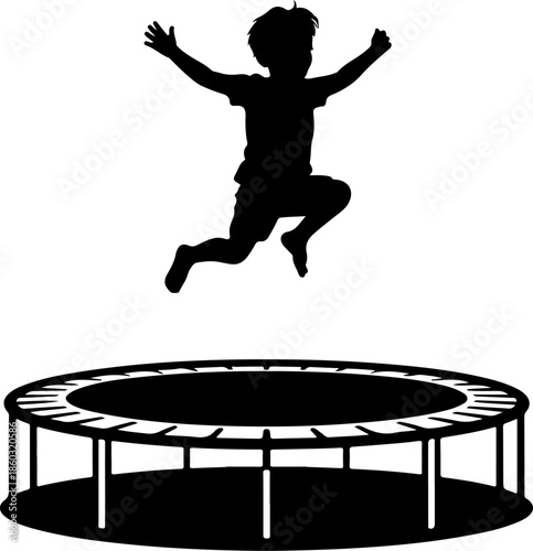 Child Jumping on Trampoline silhouette vector illustration