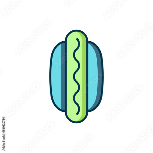 Filled outline Hotdog sandwich with mustard icon isolated on white background. Sausage icon. Fast food sign. Flat filled outline style with shadow. Vector