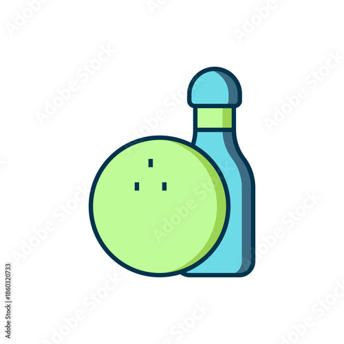 Filled outline Bowling pin and ball icon isolated on white background. Sport equipment. Flat filled outline style with shadow. Vector