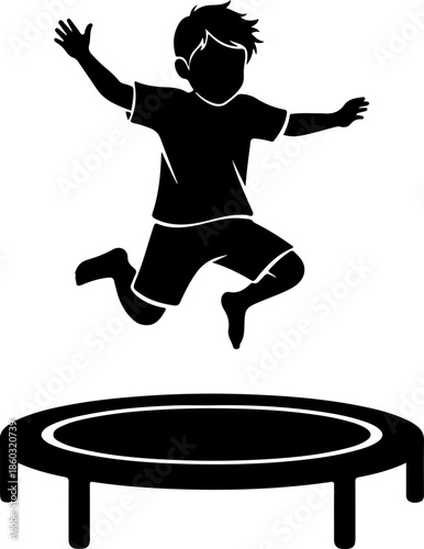 Child Jumping on Trampoline silhouette vector illustration