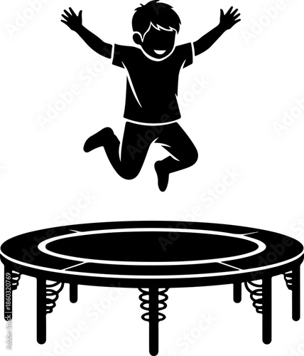 Child Jumping on Trampoline silhouette vector illustration