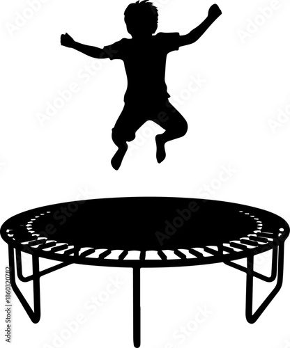Child Jumping on Trampoline silhouette vector illustration