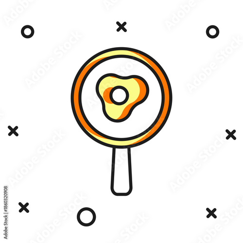 Filled outline Fried eggs on frying pan icon isolated on white background. Fry or roast food symbol. Flat filled outline style with shadow. Vector