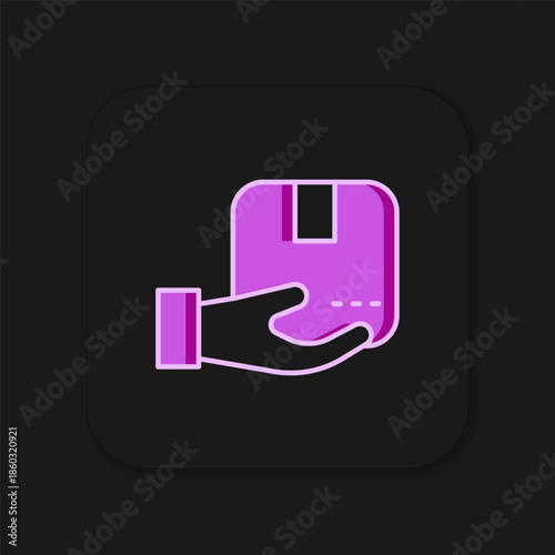 Filled outline Delivery hand with cardboard boxes icon isolated on black background. Door to door delivery by courier. Flat filled outline style with shadow. Vector