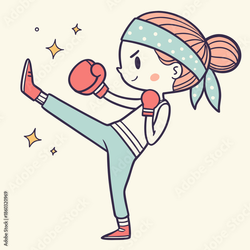 Cute girl practicing kickboxing moves