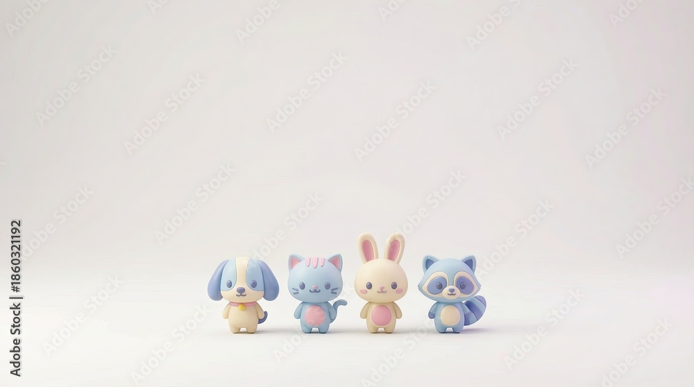 Fototapeta premium Cute 3D Character Collection in Soft Colors