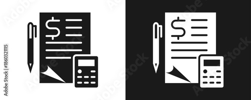 Accounting Icon Set Glyph In White And Black Background
