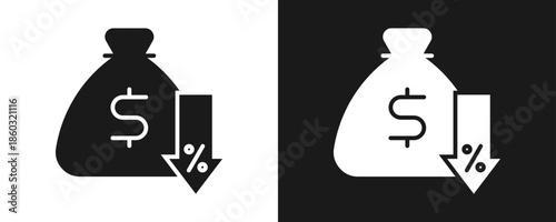 Cost Reduction Icon Set Glyph In White And Black Background