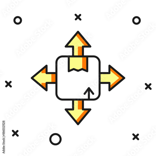 Filled outline Carton cardboard box icon isolated on white background. Box, package, parcel sign. Delivery and packaging. Flat filled outline style with shadow. Vector