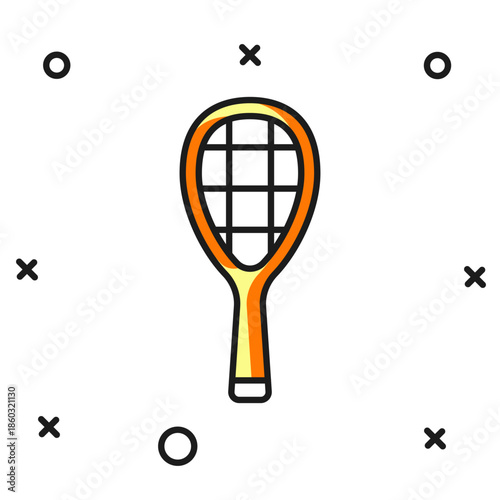 Filled outline Tennis racket icon isolated on white background. Sport equipment. Flat filled outline style with shadow. Vector