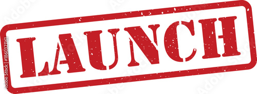 Red launch stamp isolated on transparent background