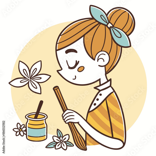 Girl cooking with spices and honey