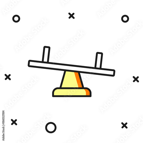 Filled outline Seesaw icon isolated on white background. Teeter equal board. Playground symbol. Flat filled outline style with shadow. Vector