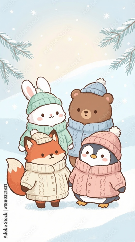 custom made wallpaper toronto digitalCute Animals in Winter Sweaters Group Portrait