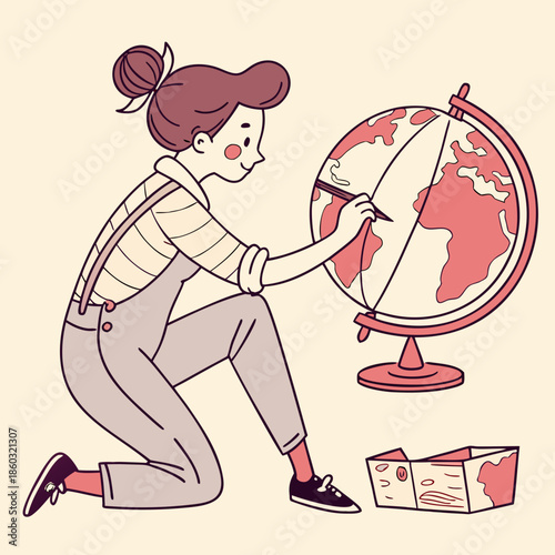 Girl Drawing on a Globe with a Notebook