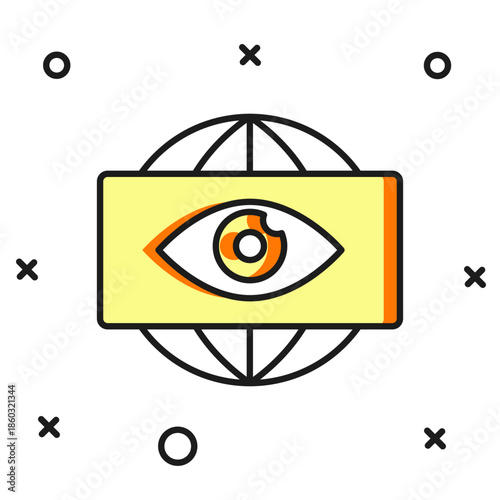 Filled outline Big brother electronic eye icon isolated on white background. Global surveillance technology, computer systems and networks security. Flat filled outline style with shadow. Vector