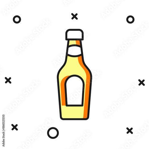 Filled outline Champagne bottle icon isolated on white background. Merry Christmas and Happy New Year. Flat filled outline style with shadow. Vector