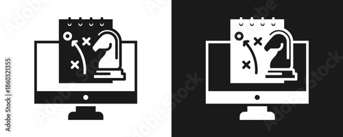Online Strategy Icon Set Glyph In White And Black Background