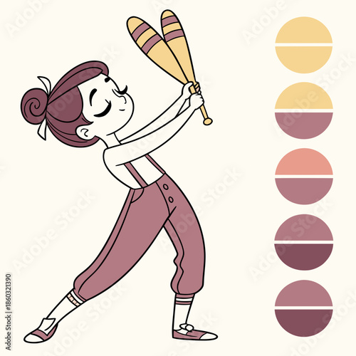 Girl Juggling Pins in Playful Pose