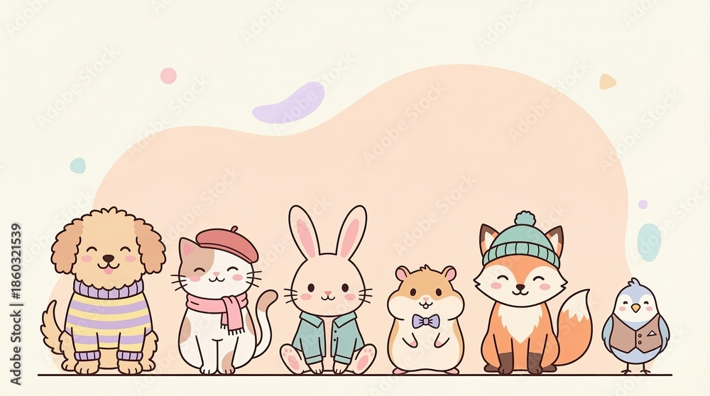 Obraz premium Cute Cartoon Animals in Colorful Outfits