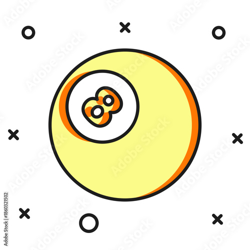 Filled outline Billiard pool snooker ball with number 8 icon isolated on white background. Flat filled outline style with shadow. Vector