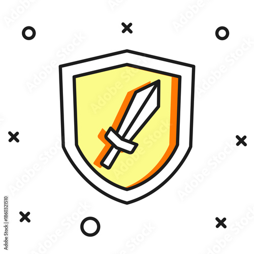 Filled outline Sword for game icon isolated on white background. Flat filled outline style with shadow. Vector