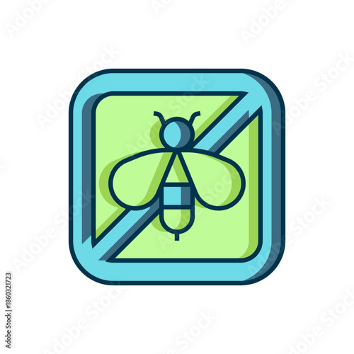 Filled outline Stop bee icon isolated on white background. Sweet natural food. Honeybee or apis with wings symbol. Flying insect. Flat filled outline style with shadow. Vector