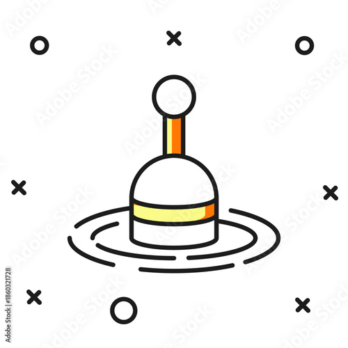 Filled outline Fishing float in water icon isolated on white background. Fishing tackle. Flat filled outline style with shadow. Vector