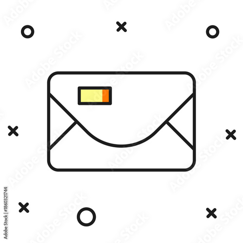 Filled outline Envelope with christmas party invitation card icon isolated on white background. Merry Christmas and Happy New Year. Flat filled outline style with shadow. Vector