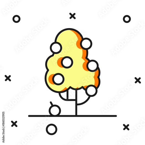 Filled outline Fruit tree icon isolated on white background. Agricultural plant. Organic farm product. Fruit garden. Gardening theme. Flat filled outline style with shadow. Vector